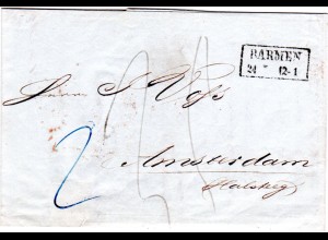 Preussen 1850, R2 BARMEN auf Porto Brief n. Amsterdam, NL