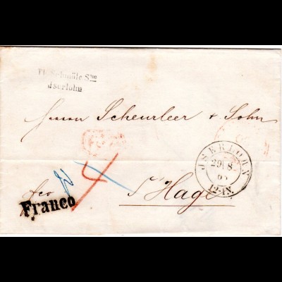 Preussen 1863, K2 JSERLOHN u. L1 Fanco auf Brief n. den Haag, NL