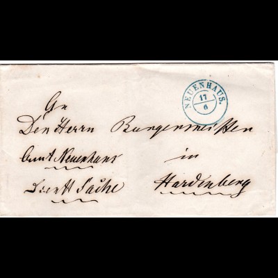 Hannover, K2 NEUENHAUS auf portofreiem Auslands Brief n. Hardenberg, NL.