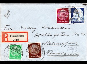 DR 1936, 25 Pf. Händel +5+10+15 Pf. auf Einschreiben Brief v. Brunsbüttelkoog