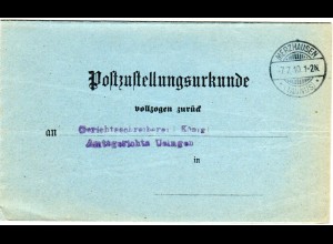 DR 1910, Post Zustellungs Urkunde m. Stpl. MERZHAUSEN (Taunus) n. Usingen.