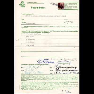 Dänemark 1959, 1 Kr. auf Post Formular POSTFULMAGT