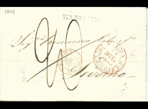 Spanien 1843, roter K2 PALMA Y BALEARES auf Porto Brief i.d. Toscana, Italien