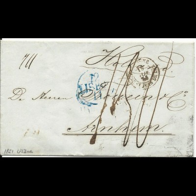 Portugal 1851, blauer K1 LISBOA auf Porto Brief via Frankreich n. NL