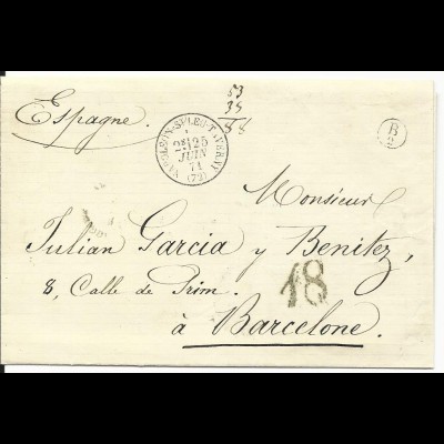 Frankreich 1871, K1 Napoleon St. Leu Taverny auf Porto Brief n. Spanien