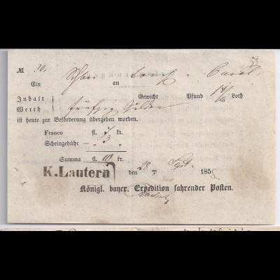 Bayern1858, Kaiserslautern, R1 K.Lautern auf Postschein f. Wert Brief. #667