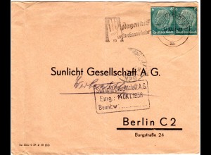 DR 1938, 2x6 Pf. Ganzsachen Ausschnitte auf Brief v. Braunschweig