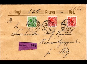 Dänemark 1914, 5+2x10 öre auf Wert Brief Umschlag v. SPARKJAER