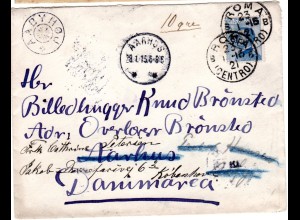 Italien 1915, 25 C. auf Nachsende Brief v. Rom m. Dänemark Sternstpl. AABYHOJ, 