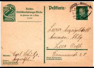 DR 1924, Bahnpost Stpl. OLDENBURG - NEUSCHANZ auf Ganzsache v. Augustfehn