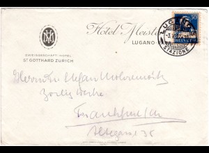 Schweiz 1927, 30 C. auf Hotel Brief v. Lugano n. Frankfurt.