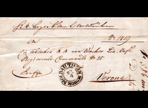 Österreich 1857, Böhmen Zier-K2 MOLDAUTHEIN auf Militär Brief n. Verona, Italien