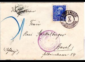 Österreich 1916, 25 H. auf Zensur Brief v. K2 GRAFENDORF in OSTSTEIERMARK i.d.CH