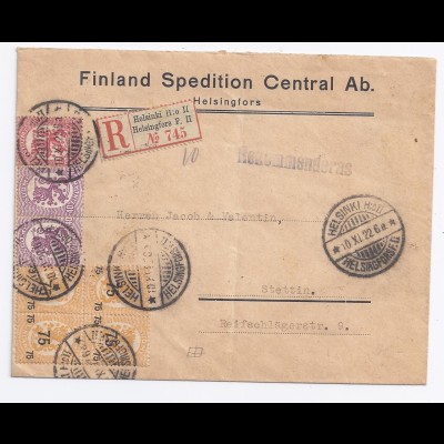 Finnland DR 1922, Einschrieben Brief m. 7 Werten v. Helsinki H:o II. #1624