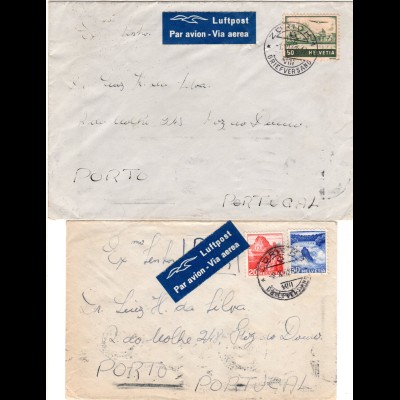 Schweiz 1942, 2 WW II Luftpost Briefe v. Zürich n. Portugal