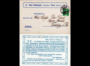 Schweiz 1909, 5 C. Privat Ganzsache Heuberger sauber gebr. v. Bern Beundenfeld
