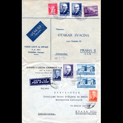 Türkei 1947/48, 2 Luftpost Briefe i.d. Tschechoslowakei