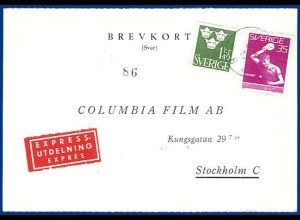 Schweden 1967, 35 öre Tischtennis WM auf Express Karte m. zusätzl. 1,40 Kr. #630