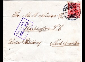 DR 1910, EF 10 Pf. auf Brief v. Frankfurt Oder n. USA. Sogen. Schnellster Weg.
