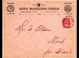 Norwegen 1899, 10 öre auf AGRA Reklame Brief v. Christiania
