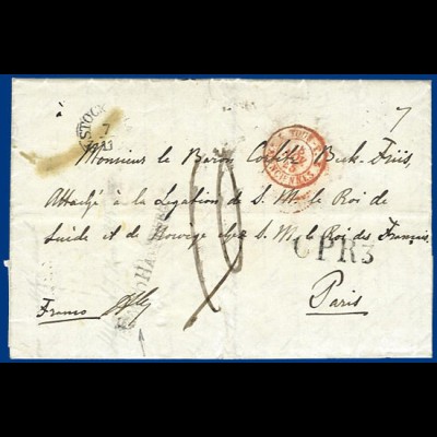 Schweden Frankreich 1845, Porto Brief v. Stockholm m. L1 Franco Hamburg. #912