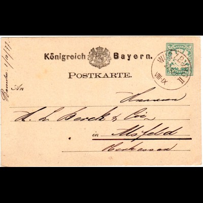 Bayern 1877, K1 WÜRZBURG II m. römischer Stundenangabe klar auf 5 Pf. Ganzsache