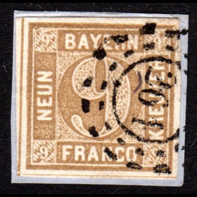 Bayern 11, allseits sehr breitr. 9 Kr. auf schönem Briefstück m. oMR 261 Kronach