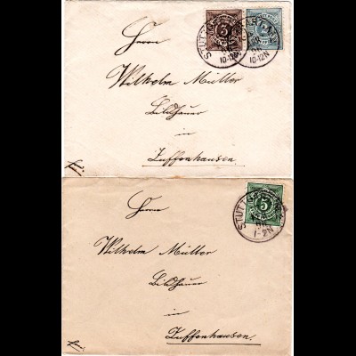 Württemberg 1896, 2 Ortsbriefe Stuttgart-Zuffenhausen m. versch. Frankaturen