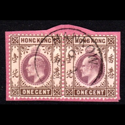 Hongkong, Paar 1 C. auf Briefstück m. British China Stpl. HANKOW
