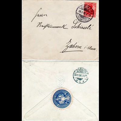 DR 1906, 10 Pf. auf Brief m. Stpl. BERLIN REICHSTAG u. rücks. Abgeordnetensiegel