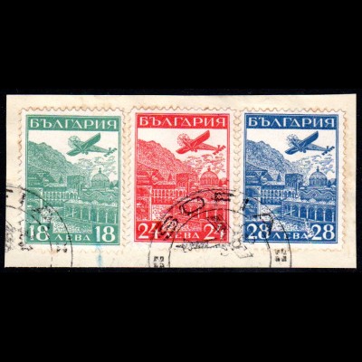 Bulgarien 249/51, Luftpost Ausstellung, 3 Werte kpl. auf schönem Briefstück