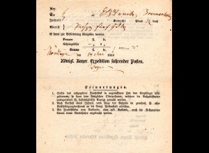 Bayern, Postschein v. Nördlingen m. kl. 5 in eingedruckter Jahreszahl 1858