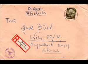 Feldpost WK II, EF 30 Pf. auf Einschreiben Brief v. Malken ü. Strasburg n. Wien