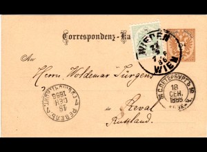 Österreich 1886, 3 Kr. auf 2 Kr. Ganzsache v. WIEDEN WIEN n. Reval, Estland