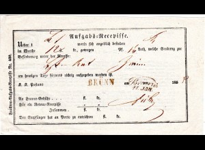 Österreich 1850, L1 + Scheibschrift-L2 BRÜNN auf Postschein Recepisse