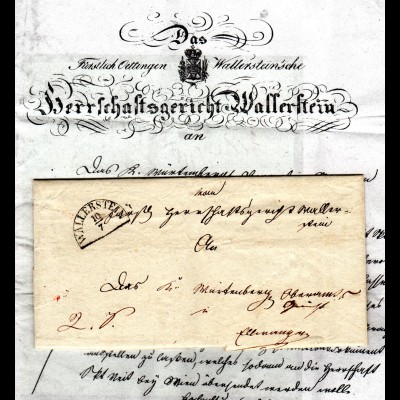 Bayern 1836, HKS WALLERSTEIN auf Brief m. schönem Briefkopf nach Ellwangen
