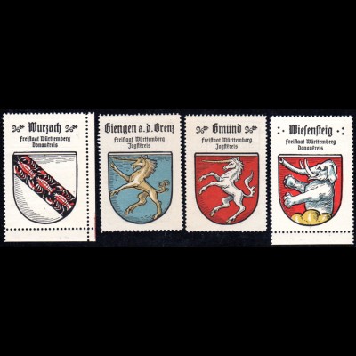 Wurzach, Giengen, Gmünd, Wiesensteig, 4 Württemberg Sammelmarken