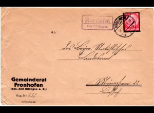 DR 1943, Landpost Stpl. FRONHOFEN über Nördlingen auf Gemeinde Brief m. 12 Pf.
