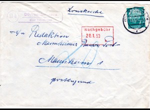 BRD 1959, Landpost Stpl. 13b DÜRRENZIMMERN über Nördlingen auf Brief m. 7 Pf.