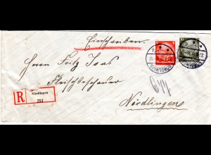 DR 1935, 8+30 Pf. auf Orts-Einschreiben Brief v. Nördlingen