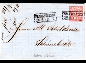 NDP 1869, Schlesien R2 FRANKENSTEIN auf Brief m. 1 Gr. n. Schönebeck