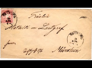 Bayern 1870, K1 NEUBURG auf Brief m. voll- breitrandiger 3 Kr.
