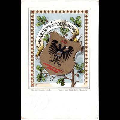 Schwarzburg Sondershausen, 1900 gebr. Litho Wappen-AK