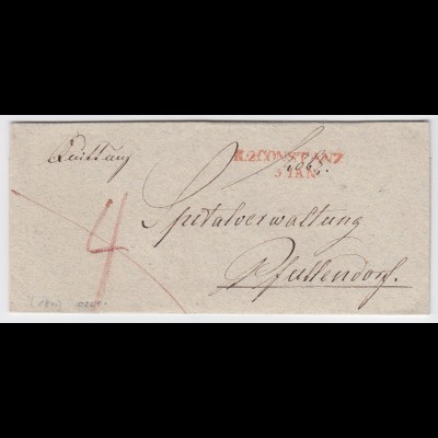 Baden, rot L1 R2 CONSTANZ klar auf schönem Porto Brief n. Pfullendorf. #1884