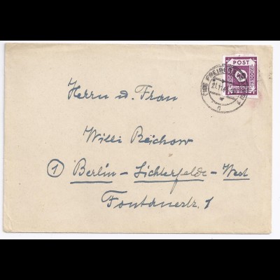 SBZ 1945, EF 40 Pf. auf Brief (Porto bis 500 g) v. Freiberg Sachsen. #1052