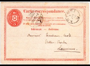 Schweiz 1872, Fingerhut Stpl. AREUSE auf 5 C. Ganzsache 