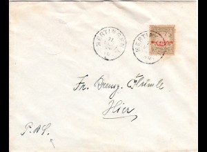 Bayern 1904, 5 Pf. Portomarke auf Postdienstsache Orts-Brief v. MERTINGEN