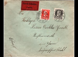 Bayern 1915, 10+25 Pf. auf Eilboten Express Brief v. Waldmünchen n. Cham. #862