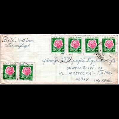 Vietnam, MeF 6x12 Rosen auf Brief i.d. Tschechoslowakei 