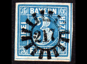 Bayern 2 II, allseits sehr breitrandige 3 Kr. (4 SL!) m. klarem zentr. MR 217 